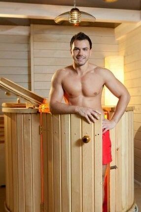 man in steam sauna before penis enlargement